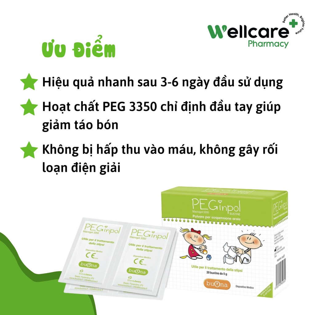 PEGinpol  - Dạng 20 gói giúp giảm táo bón cho bé, bột nhuận tràng trẻ em