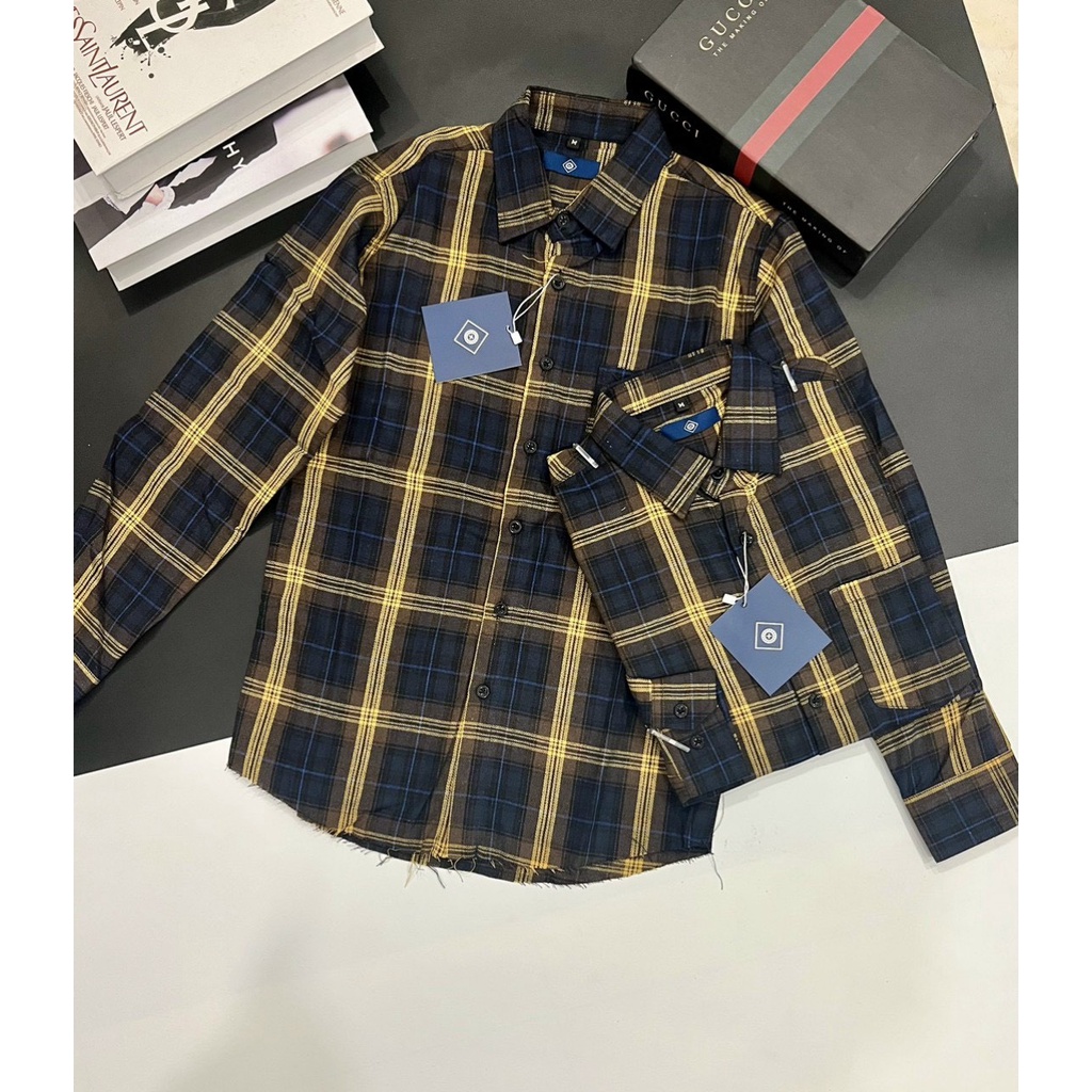 Áo sơ mi nam caro chất đũi phong cách năng động lai rách tua tua thời trang dễ phối đồ