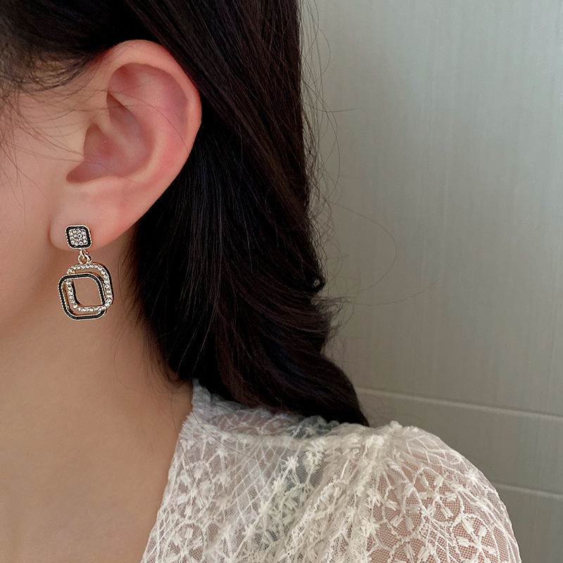 Bông Tai Mạ Bạc 925 Hình Vuông Đính Đá Đơn Giản Phong Cách Hàn Quốc