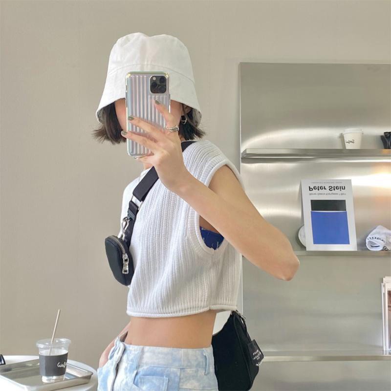 Áo Croptop Dệt Kim Không Tay Màu Sắc Đơn Giản Dành Cho Nữ