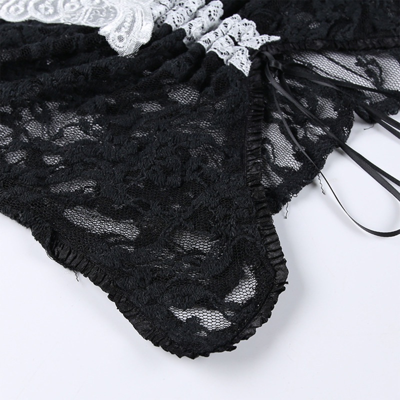 Bộ Trang Phục 2 Mảnh Gồm Áo Croptop Tay Dài Và Áo Hai Dây Xuyên Thấu Phối Ren Hình Bướm Dành Cho Bạn Nữ