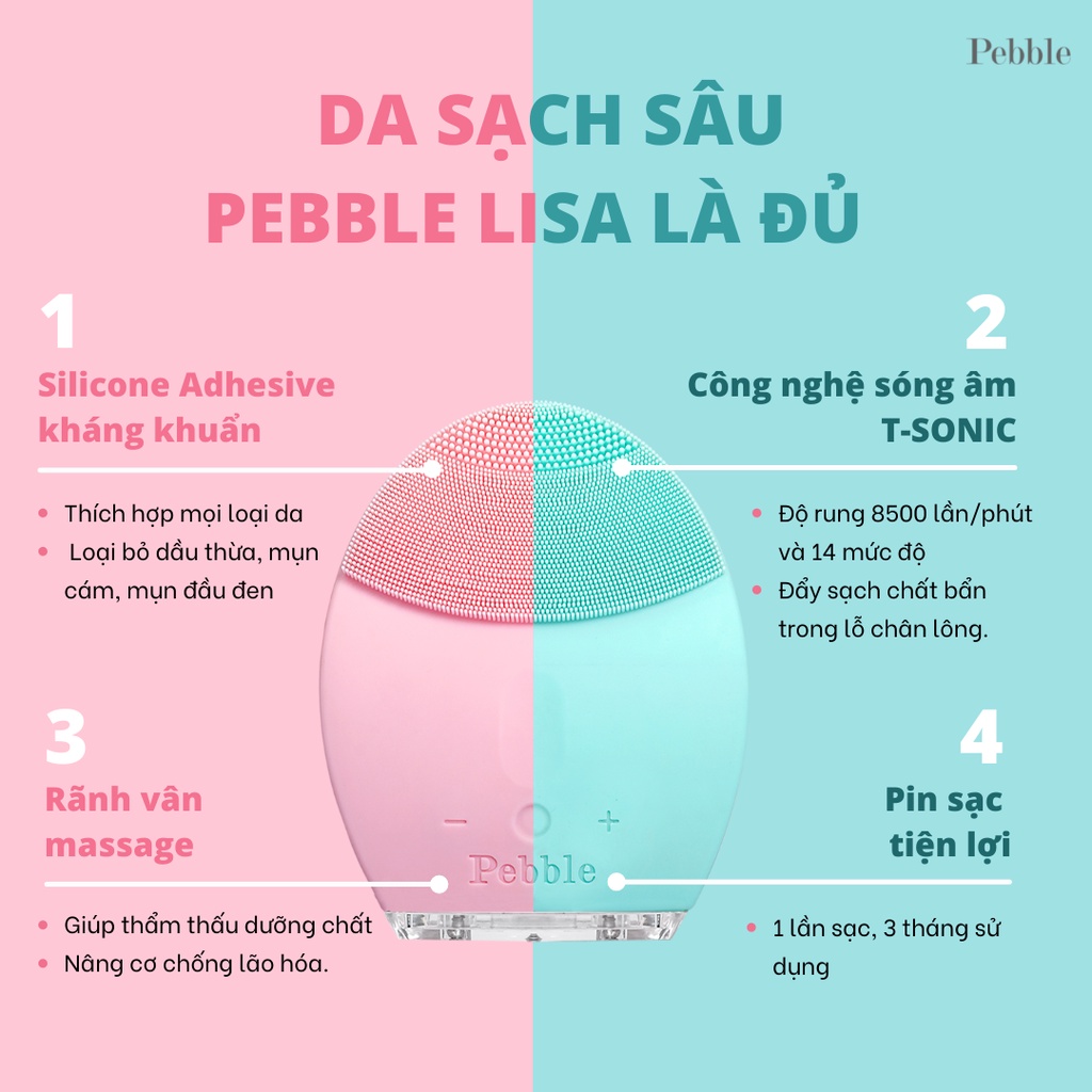 [Pink/Black] Máy rửa mặt Pebble Lisa Gen 5