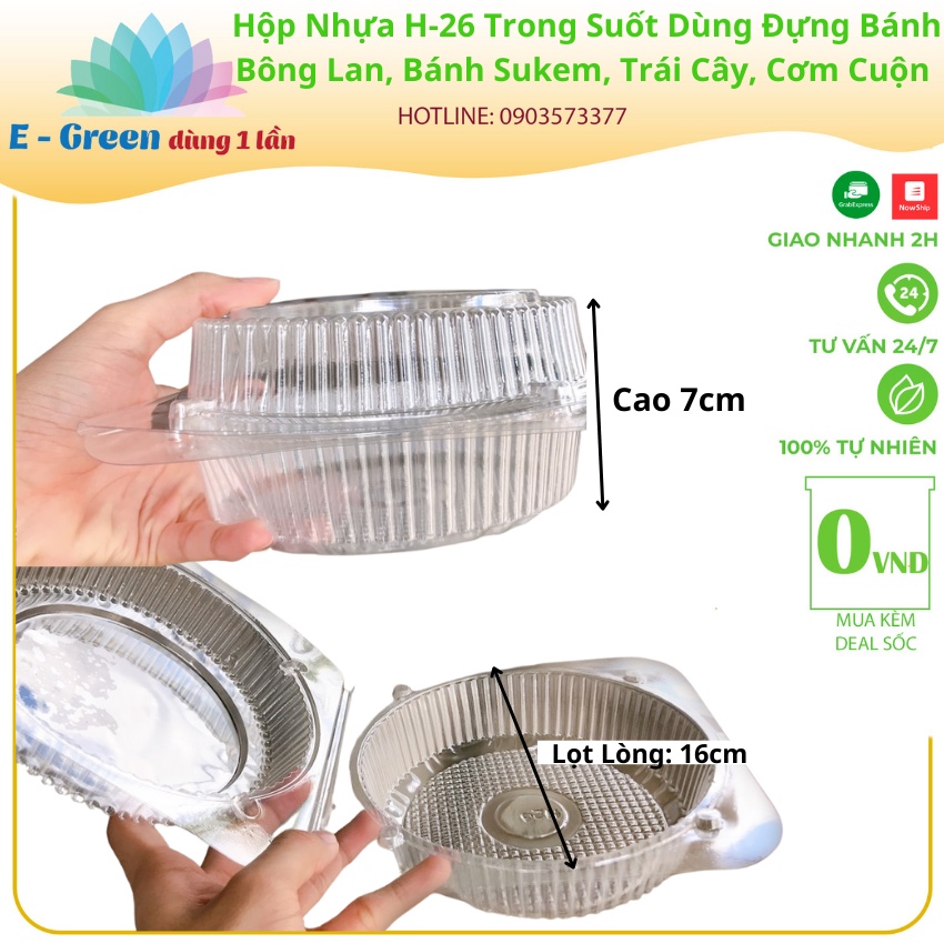 Lốc 10 Hộp Nhựa Tròn H-26 Đựng Bánh Bông Lan, Bánh Kem, Trái Cây Kích Thướt 16cm x 16cm x 7cm