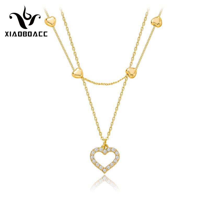 XiaoboACC Dây Chuyền Choker Thiết Kế Nhiều Lớp Mặt Hình Trái Tim Phong Cách Hàn Quốc