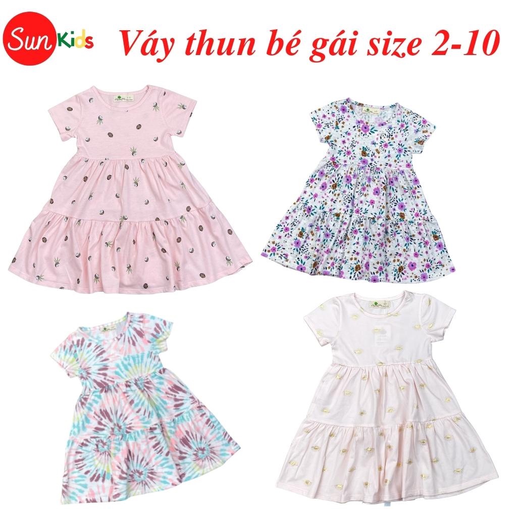 Váy bé gái chất cotton size 2-10 tuổi, đầm bé gái cộc tay dáng A , đầm trẻ em SUNKIDS1 có nhiều màu