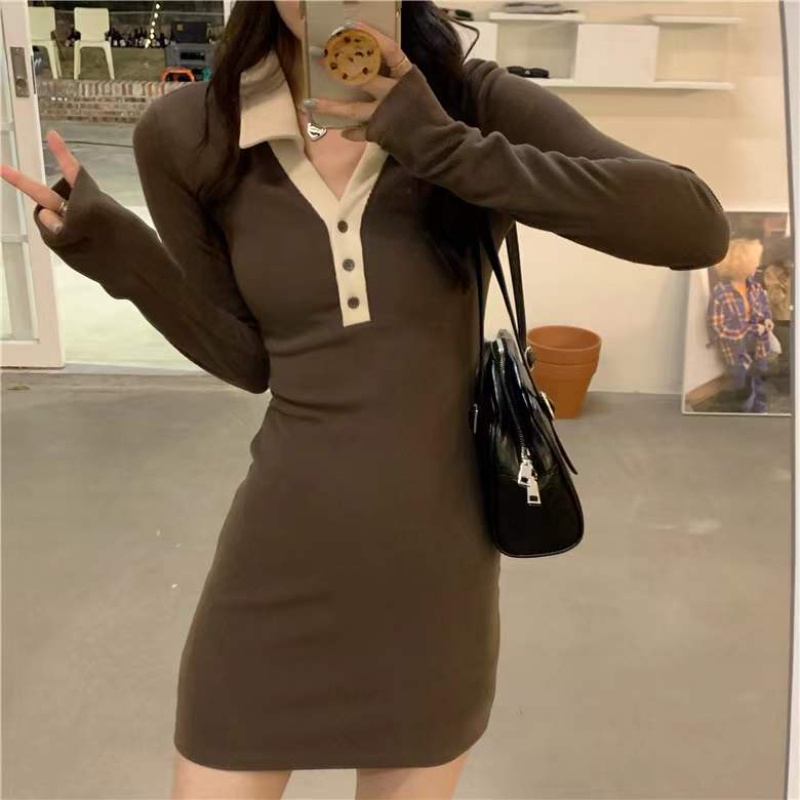 Đầm Dệt Kim Có Cổ Thời Trang Mùa Xuân Hàn Quốc Dành Cho Nữ