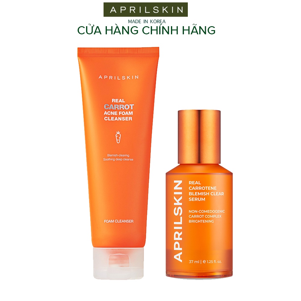 Sữa Rửa Mặt Cà Rốt APRILSKIN 120ml và Tinh chất Cà rốt APRILSKIN Real Carrotene Blemish Clear Serum 37ml