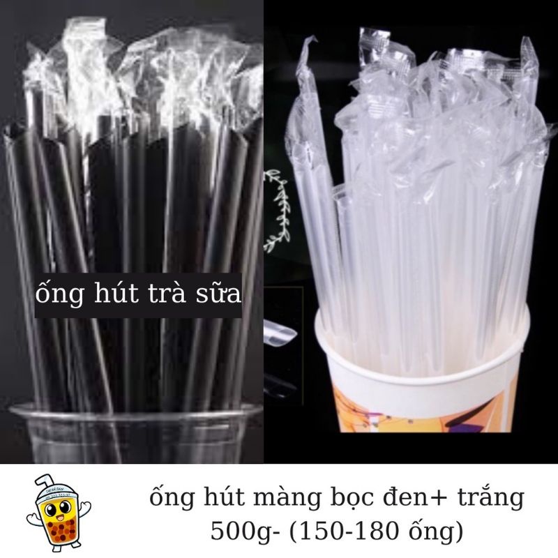 Ống Hút Đen/Trắng Trà Sữa Phi 12 Có Màng Bọc 500g
