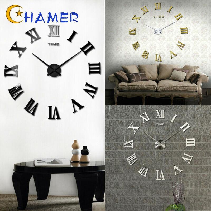 3D DIY Wall Clock Kitchen Ornament High-density Mirror Luxury Large Practical