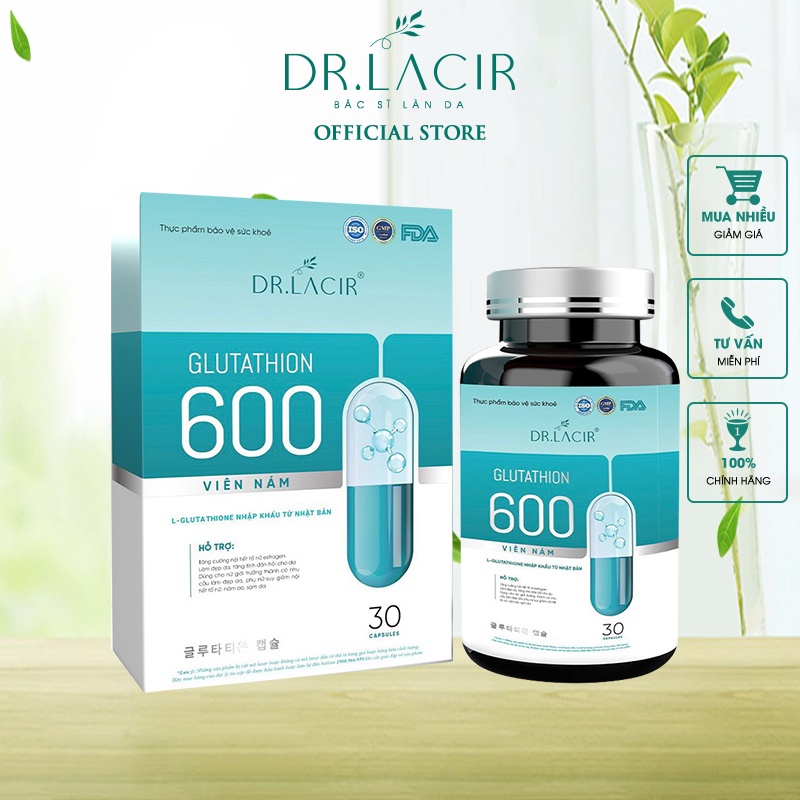 Viên uống trắng da glutathion 600 DR.LACIR hộp 30 viên và toner DR.LACIR 10ml và túí đựng mỹ phẩm 31cm