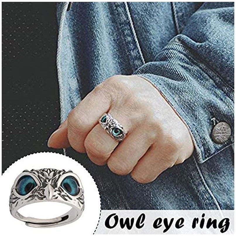 Nhẫn Hình Cú Mắt Xanh Thời Trang Phong Cách Gothic Dành Cho Nam