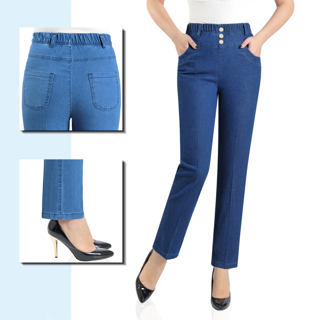 Quần jean nữ quần bò nữ cạp thun điểm nhấn đính cúc thời trang, chất demin mềm lên fom dáng cực đẹp QS42