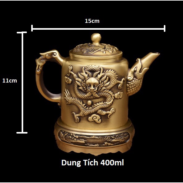 Ấm Trà Pha Trà Nấu Nước Đồng Nguyên Chất Chạm Khắc Long Phụng Cao Cấp