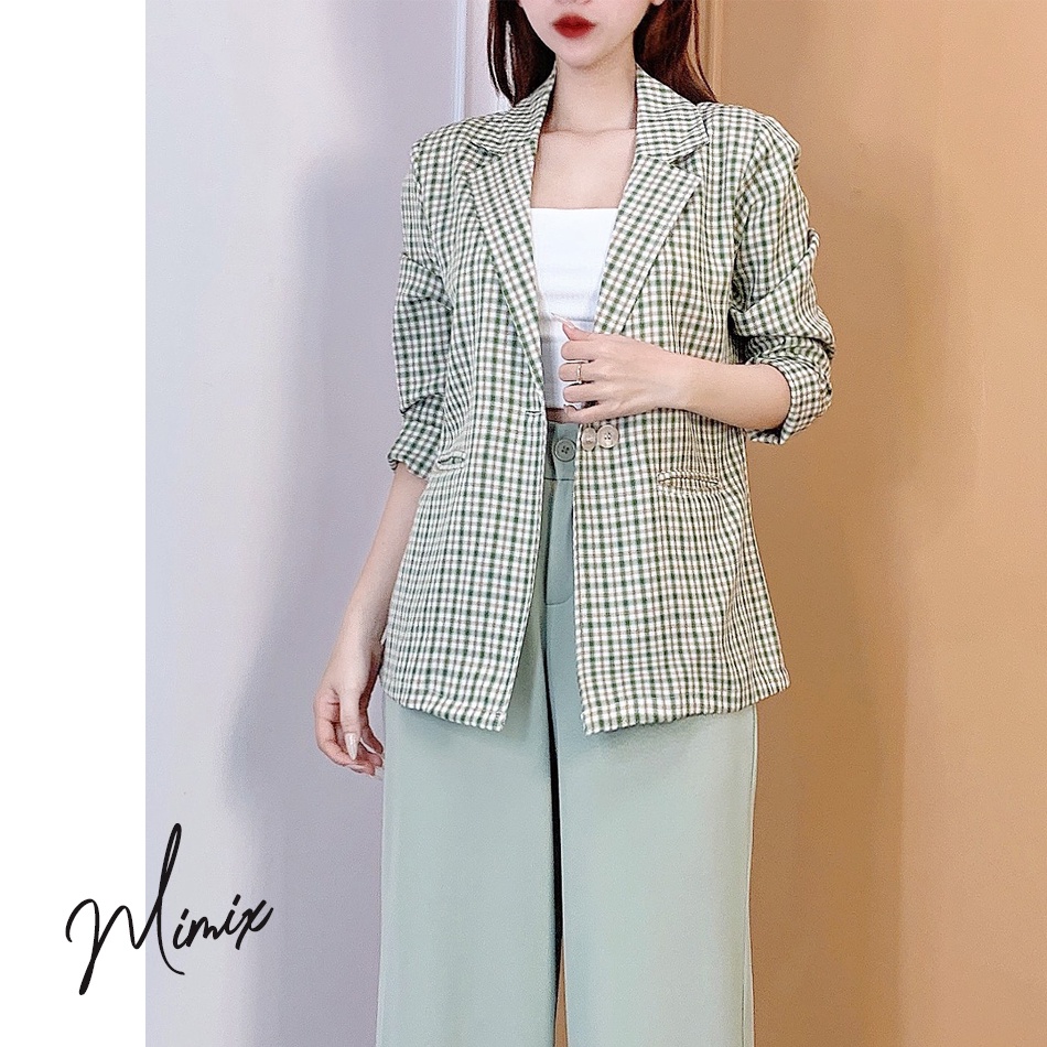 Áo khoác blazer caro công sở dáng dài MIMIX CG6160