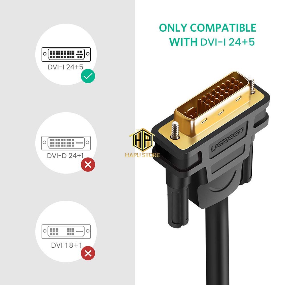 Cáp chuyển DVI 24+5 sang VGA Ugreen 11617 dài 1,5m chính hãng - Hapustore