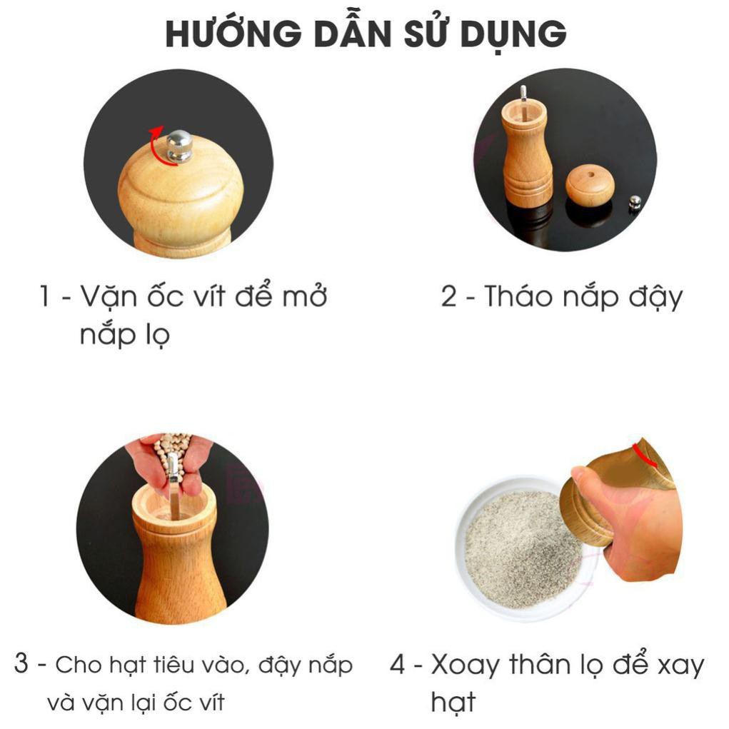 Lọ xay tiêu bằng gỗ sồi với lưỡi xay bằng gốm tiêu chuẩn châu Au, dụng cụ xay tiêu cầm tay cho gia đình/nhà hàng GA05