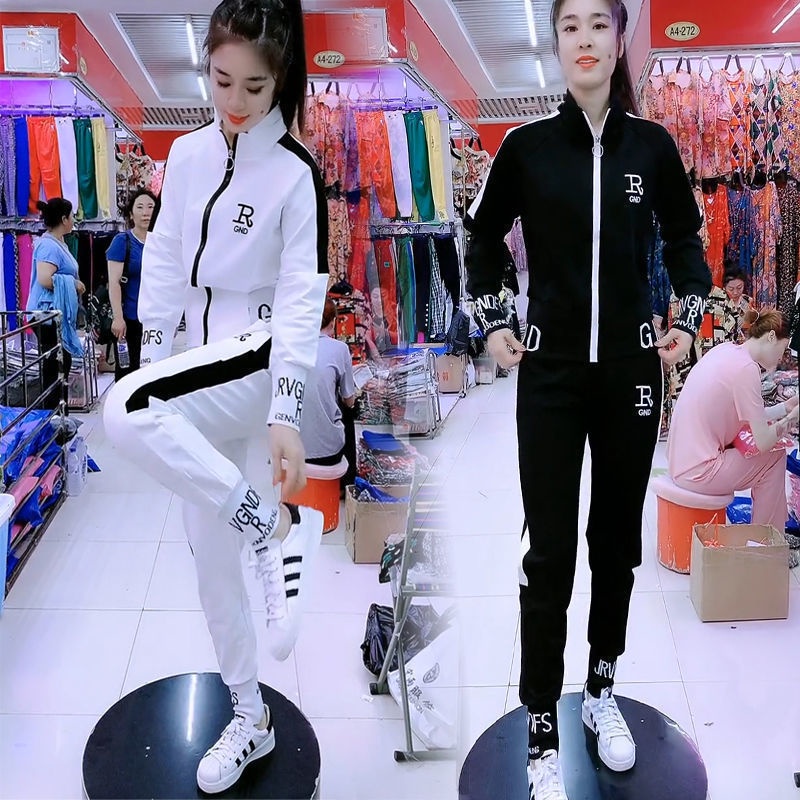 Bộ đồ thể thao hai mảnh áo khoác cardigan thời trang mùa thu phong cách Hàn Quốc 2021 cho nữ