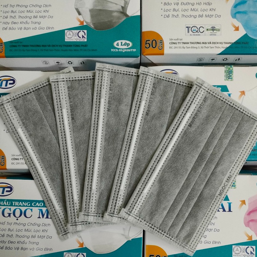 1 Thùng Khẩu Trang Y Tế Chất Lượng Cao 4 Lớp Ngọc Mai Màu Xám, Trắng, Xanh, Đen, Hồng