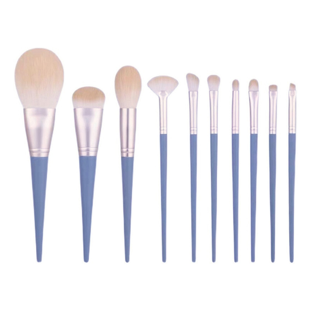 CODseller 10Pcs/Set Makeup Brushes Skin-friendly Portable Blue Wood Handle Foundation Brushes for Beauty