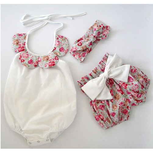 Set 3 món bodysuit+quần+ băng đô bé gái sang chảnh