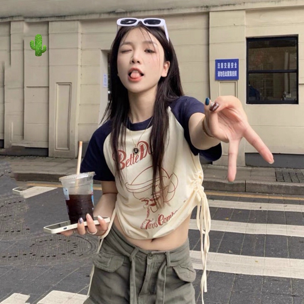 Áo Thun Phối Gút Rút Dây Form Croptop