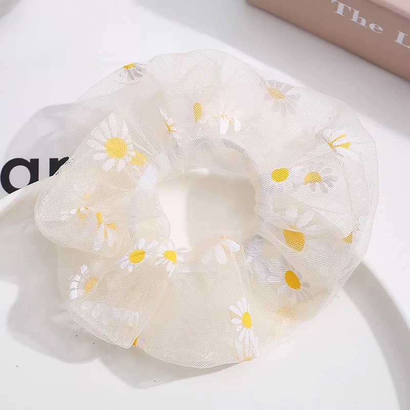 Dây buộc tóc scrunchies hoa cúc hàn quốc, chun búi tóc vải hot trend SC02