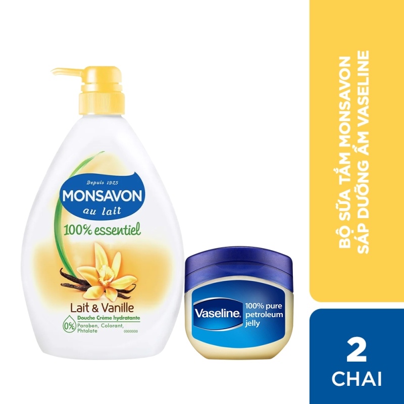 [Mã COSUI03 giảm 8% đơn 150K] Bộ sữa tắm Monsavon 1000ml + sáp dưỡng ẩm Vaseline 50ml