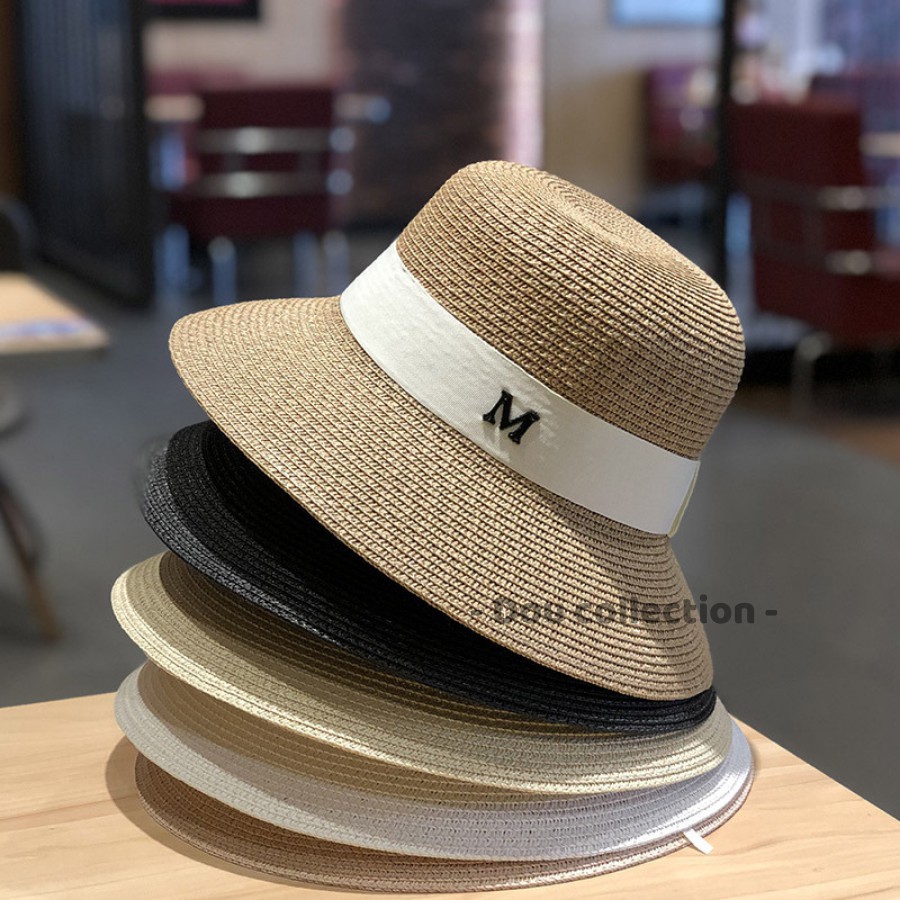 [NowShip2h] Nón Cói (Mũ Cói) Vành Nhỏ Phối Dây Đính Chữ ''M'' Đi Biển Phong Cách Hàn Quốc - Mã NC020