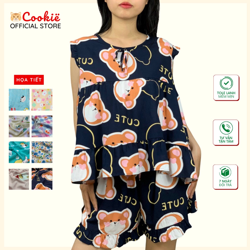 Bộ Quần Áo Ngủ Nữ Sexy Chất Tole Lanh Tay Cánh Tiên Cùng Nơ Xinh Xắn Dễ Thương Chuẩn Form F21 FREEZE