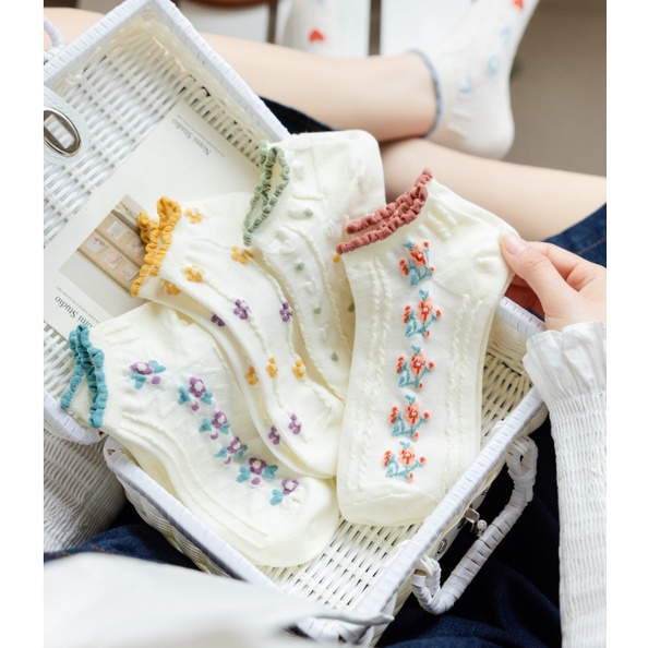 Vớ tất nữ cố ngắn gấu thỏ hoa Ulzzang vải cotton nhiều mẫu