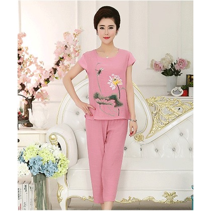 Đồ bộ mặc nhà trung niên nữ B56 - Quần áo ngủ thời trang trung tuổi cho mẹ, bà, người lớn tuổi mùa hè Đẹp Bigsize