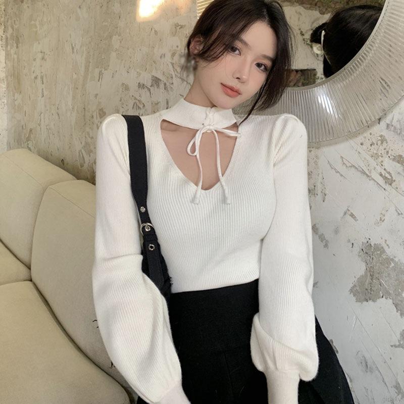 Áo len tay dài cổ chữ V thời trang cho nữ