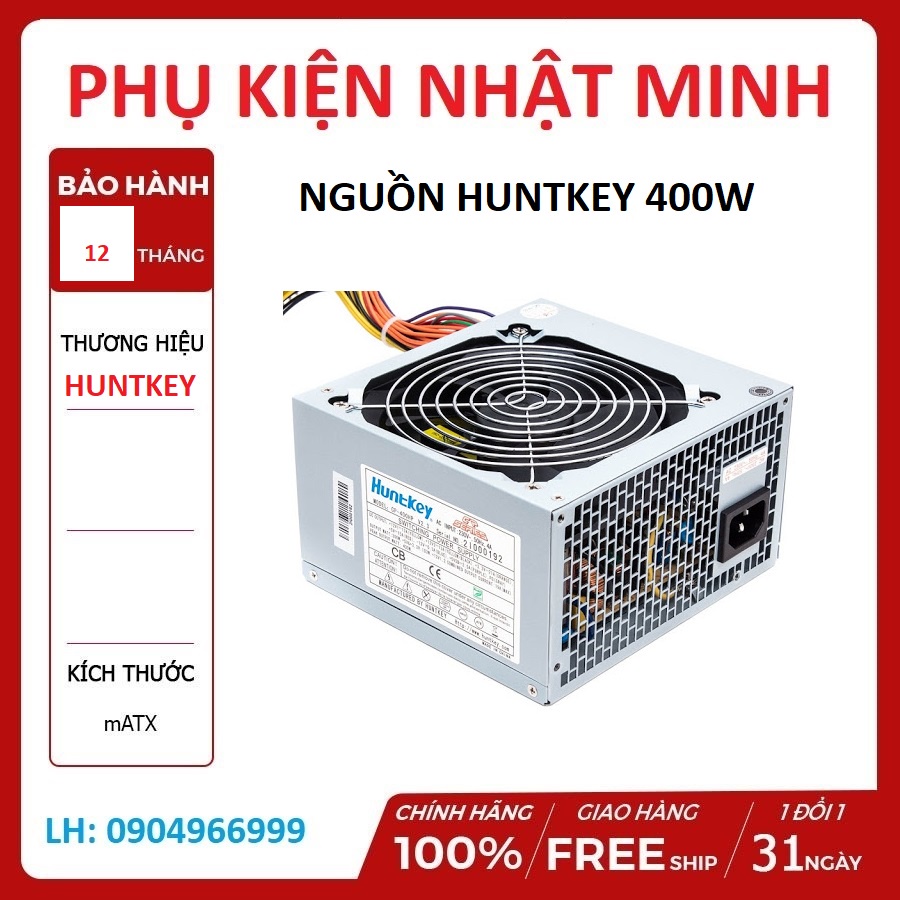 Nguồn máy tính Huntkey 400w có nguồn phụ 6 pin hàng chính hãng bảo hành 3 tháng lỗi 1 đổi 1 uy tin luôn