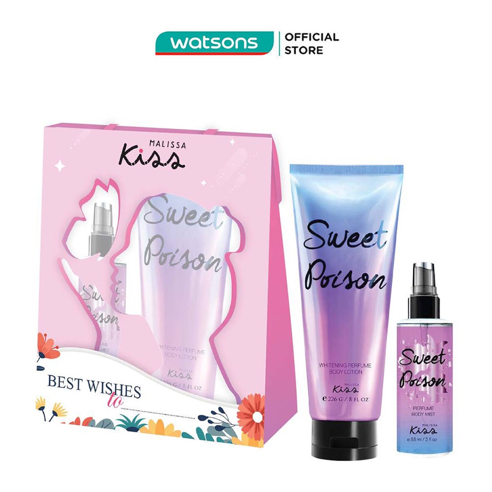 Combo Malissa Kiss Sweet Poison (Sữa Dưỡng Thể Trắng Da 226g + Xịt Thơm Toàn Thân 88ml)