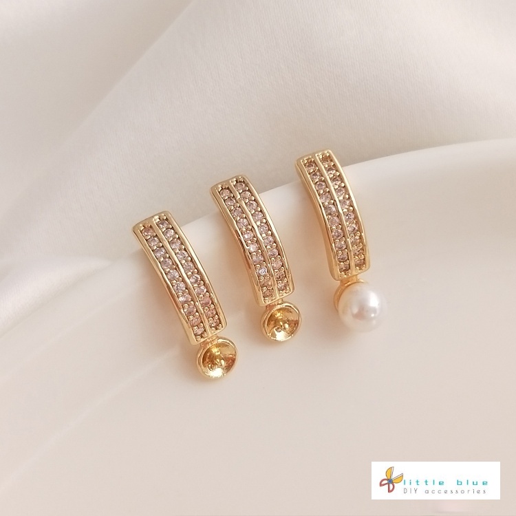 Giá Đỡ Bông Tai Xỏ Lỗ Thủ Công Bằng Đồng Mạ Vàng 14K Đính Đá Zircon S925