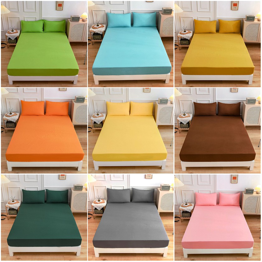 Tấm ga trải giường 4 kích thước tùy chọn/ Vỏ gối màu trơn mềm mại thoải mái tiện lợi