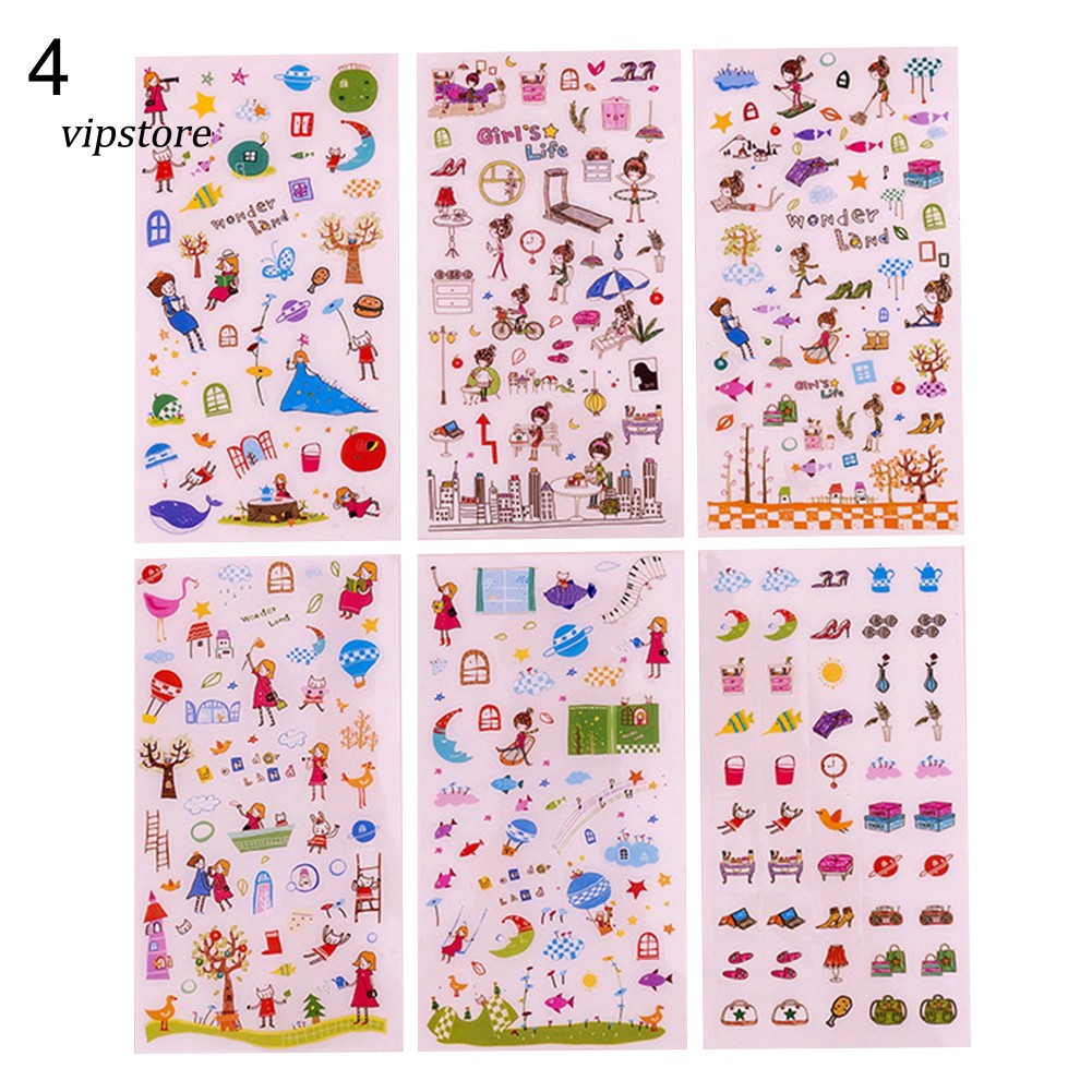 Set 6 Sticker dán trang trí cho album ảnh sách và tường họa tiết trẻ em và chó hoạt hình