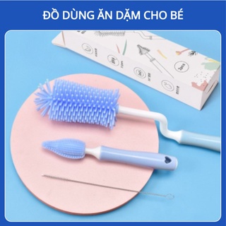 Bộ cọ rửa bình sữa núm ti silicon mềm mại cao cấp 3 chi tiết xoay 360 giúp cọ rửa sạch sẽ bình sữa, cốc, núm ti cho bé