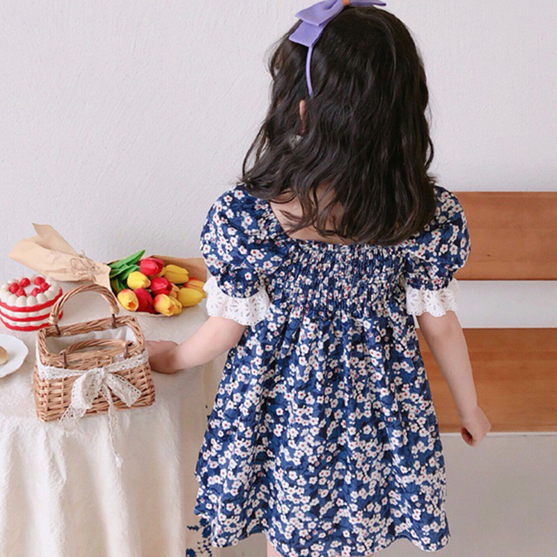 Đầm Công Chúa Tay Phồng Cổ Vuông Kiểu Hàn Quốc Cho Bé Gái