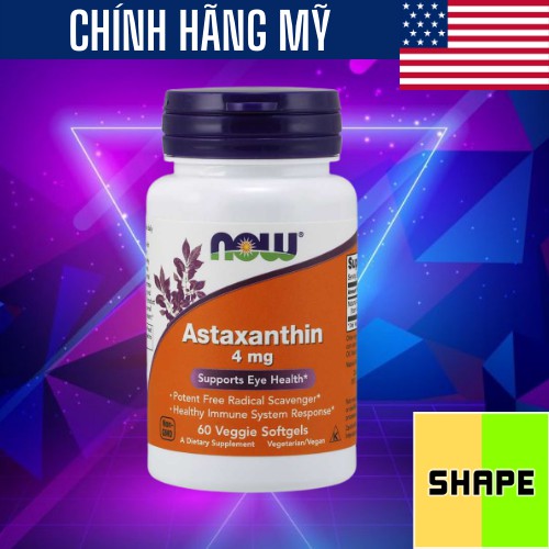 VITAMIN | Tăng Sức Đề Kháng Now Astaxanthin 4mg [60 Viên] - Chính Hãng Tại Shape Store