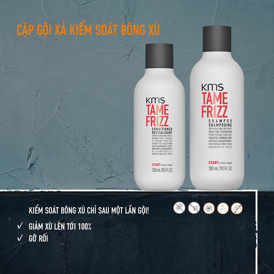 Dầu gội (Shampoo) &amp; Dầu xả (Conditioner) - kiểm soát bông bù KMS TAME FRIZZ 300ML - 200ML