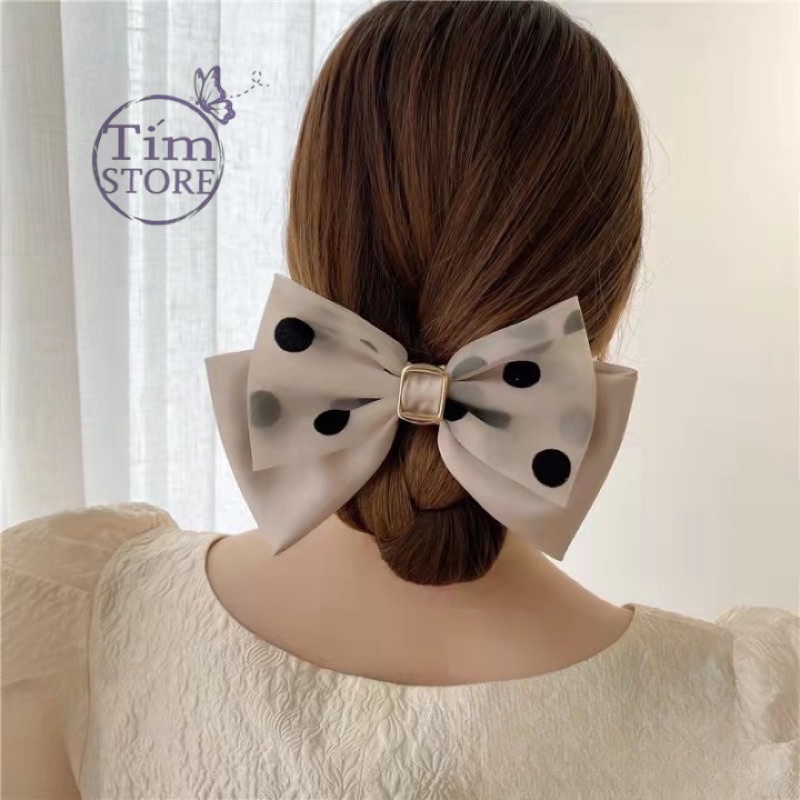 Kẹp tóc nơ von bi size to cao cấp TIMSTORE, kẹp búi tóc phong cách hàn quốc retro