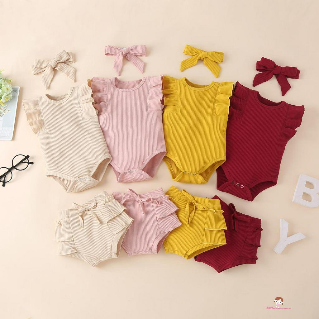 Set Áo Dây Cộc Tay + Quần Short + Băng Đô Xinh Xắn Cho Bé Gái Xzq7