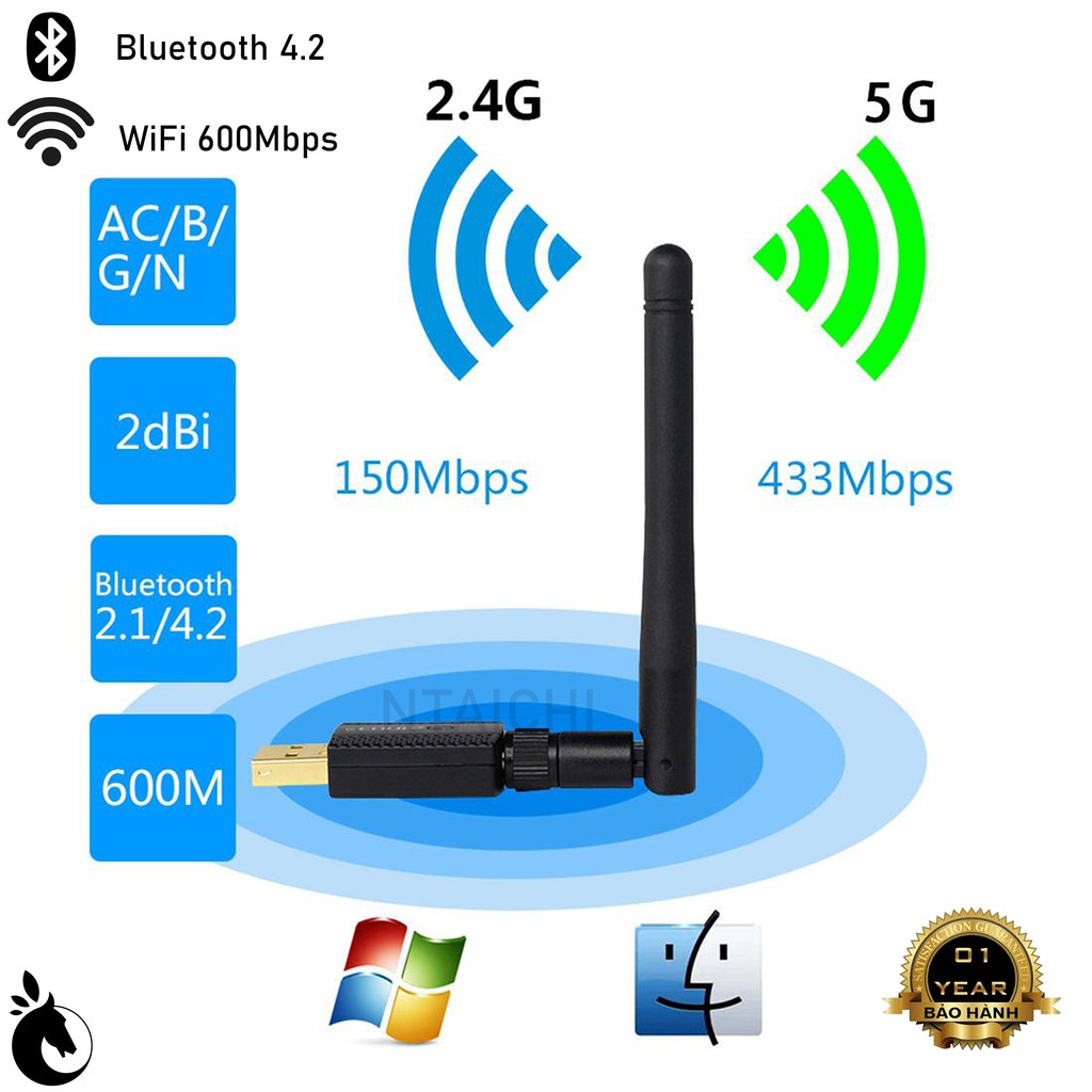 USB Thu WIFI Chuẩn AC 600Mbps +Bluetooth 4.2 EDUP EP-AC1661  Bluetooth 4.2 + WIFI Dualband  11ac 600Mbps High Speed | WebRaoVat - webraovat.net.vn