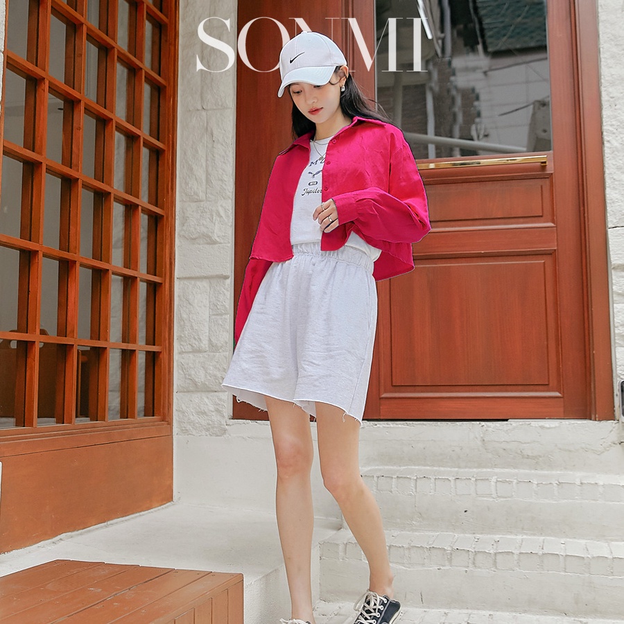 Croptop Tay Dài Kiểu Áo Sơ Mi Croptop Nữ Cá Tính SONMI Hàn Quốc Thiết Kế Vải Linen Màu Trắng Xanh Lá Hồng KINLEY ADDO