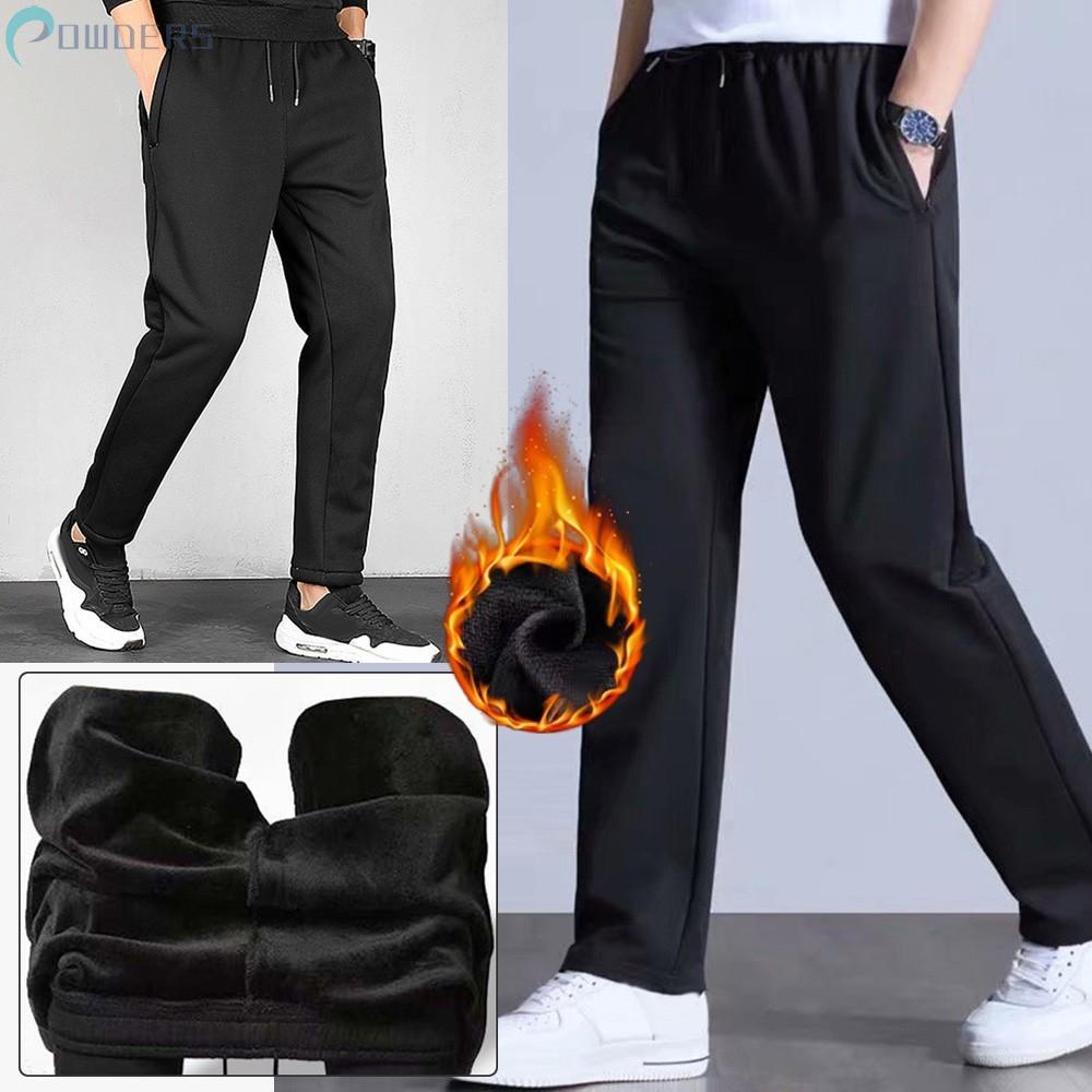 Quần Dài Thể Thao Lót Lông Cừu Dày Màu Sắc Đơn Giản Thời Trang Mùa Đông Cho
