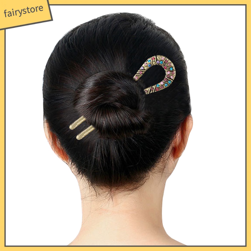 Trâm Cài Tóc Chữ U Đính Đá Phong Cách Retro Thời Trang