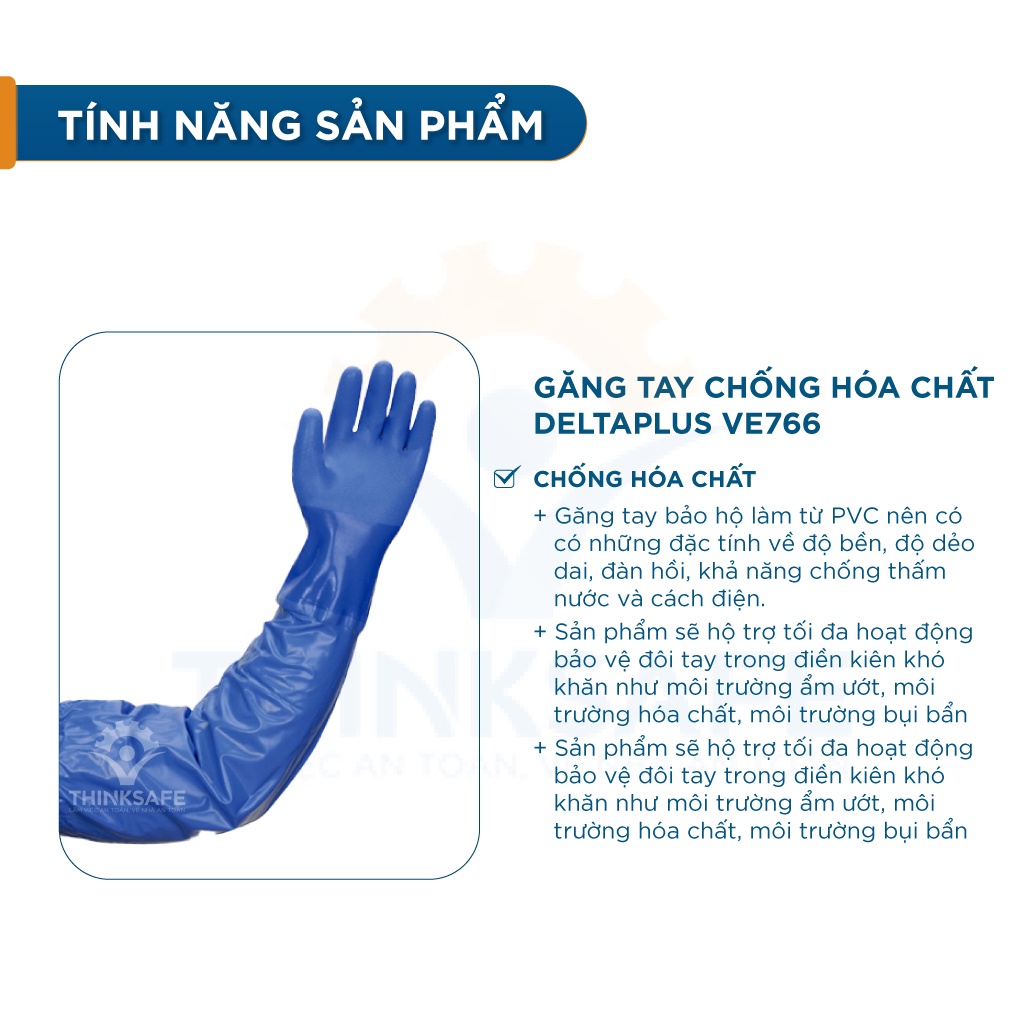 Găng tay cao su chống hóa chất Deltaplus VE766 chống mài mòn, chống dầu và hóa chất, bao tay cao su dài tay - THINKSAFE