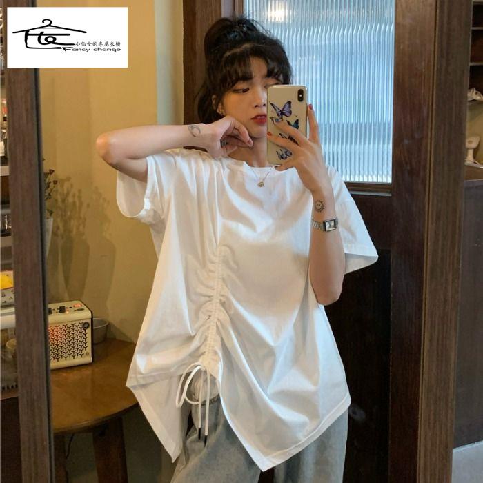 Áo Thun Tay Ngắn Phối Dây Rút Phong Cách Hàn Quốc Thời Trang Cho Nữ