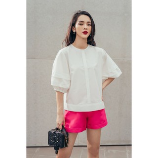 Áo cotton lụa trắng tay phồng -HBSM753